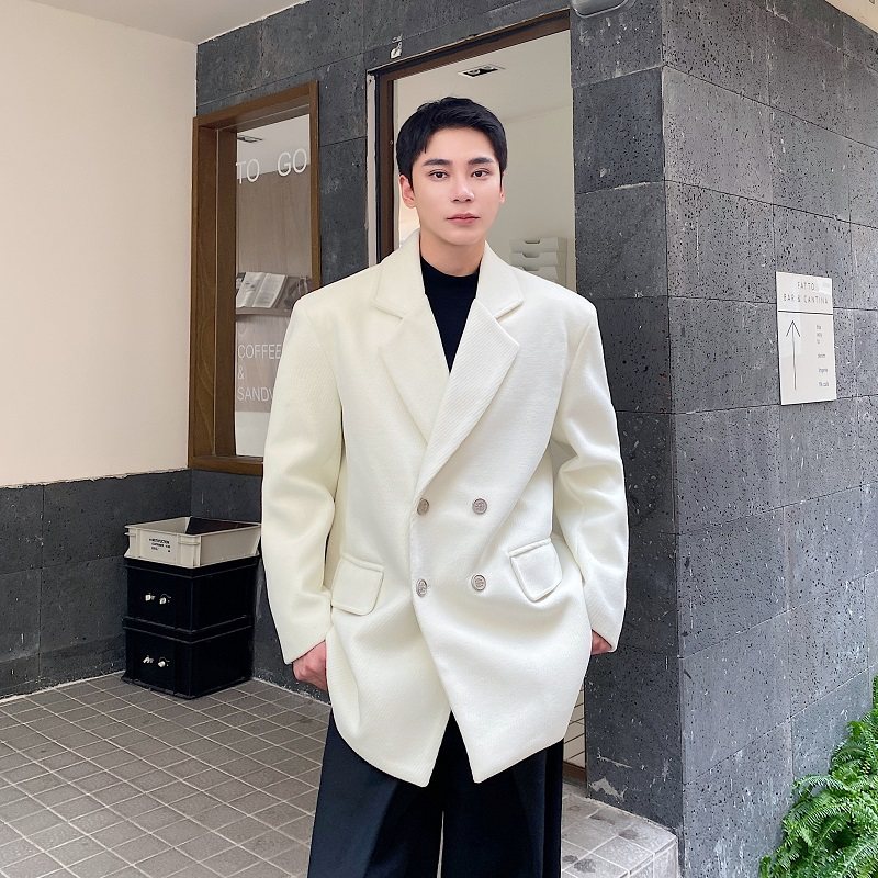 秋冬加厚斜纹毛呢翻领西服外套韩版阔型纯色呢子大衣雅痞181P155,男装西服,星座901-1（原C217）