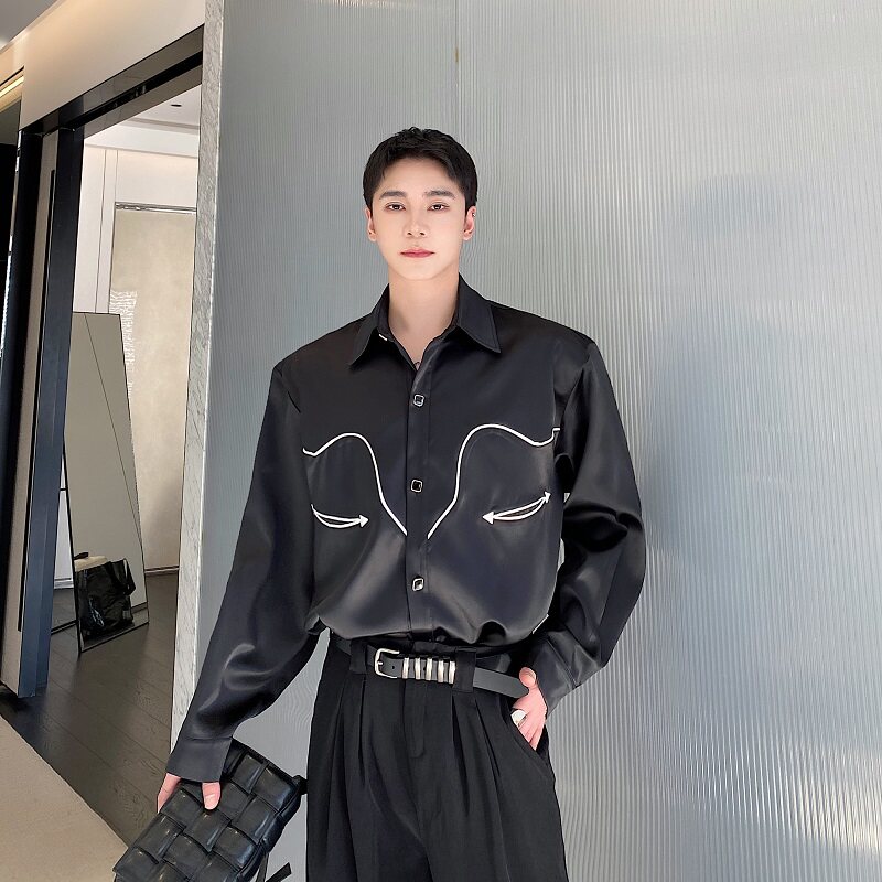 早春新款个性撞色包边缎面翻领长袖男衬衣韩版痞帅衬衫145P80，男装衬衫，星座901-1（原C217）