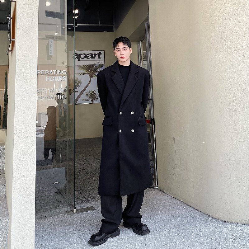 冬季加厚斜纹毛呢长款大衣韩版简约纯色男女风衣百搭雅痞183P195,男装毛呢大衣,星座901-1（原C217）