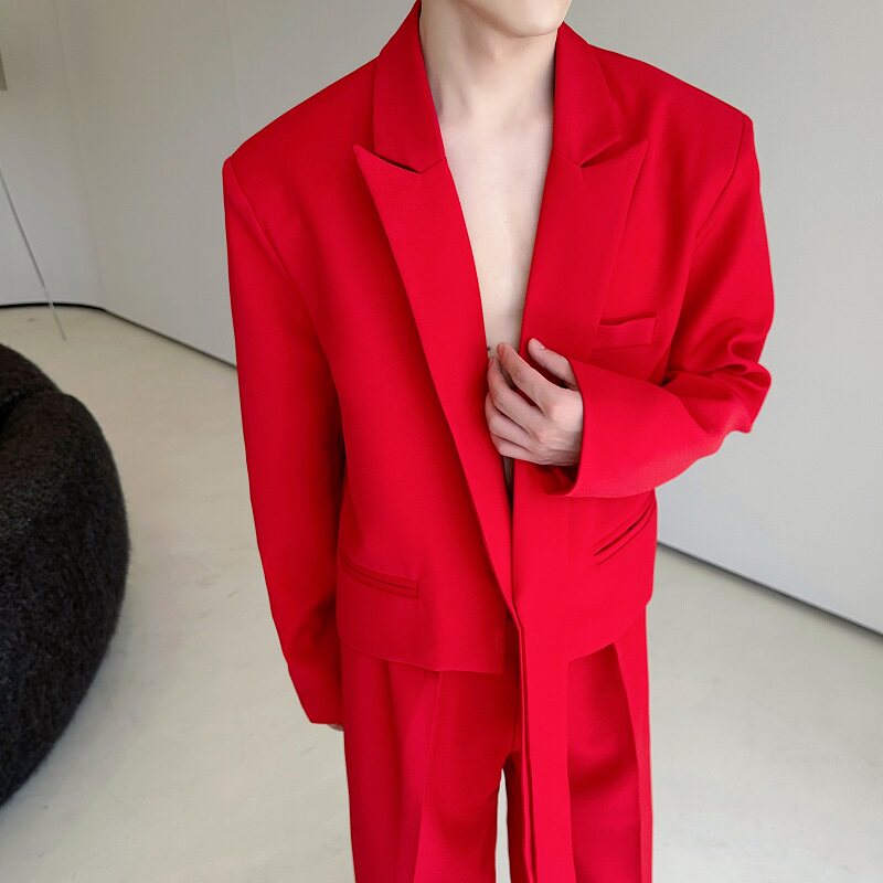 秋季潮流新款套装简约短款飘带西服直筒长裤两件套231P235,男装西服套装,星座901-1（原C217）