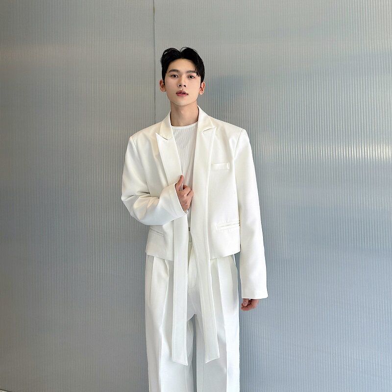 秋季潮流新款套装简约短款飘带西服直筒长裤两件套231P235,男装西服套装,星座901-1（原C217）