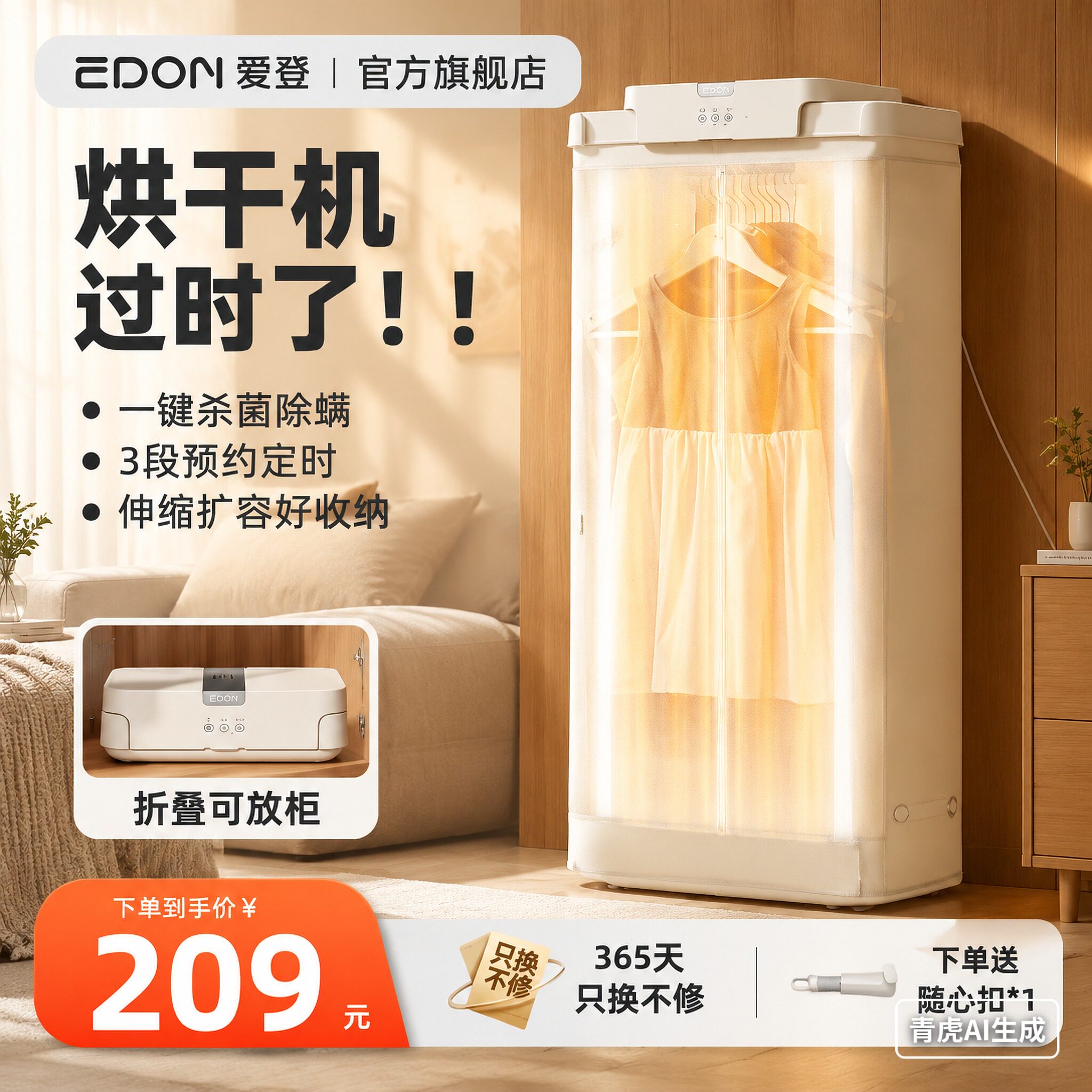 EDON爱登烘干机家用小型迷你壁挂便携婴儿宿舍毛巾神器折叠干衣机