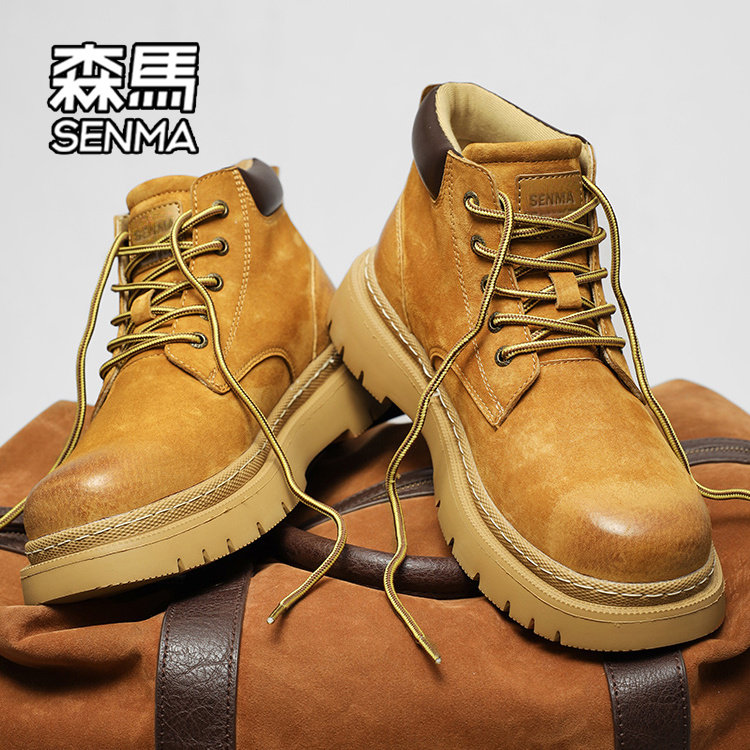 森马马丁靴男款2025新款冬季百搭厚底复古工装靴子加绒保暖棉靴W