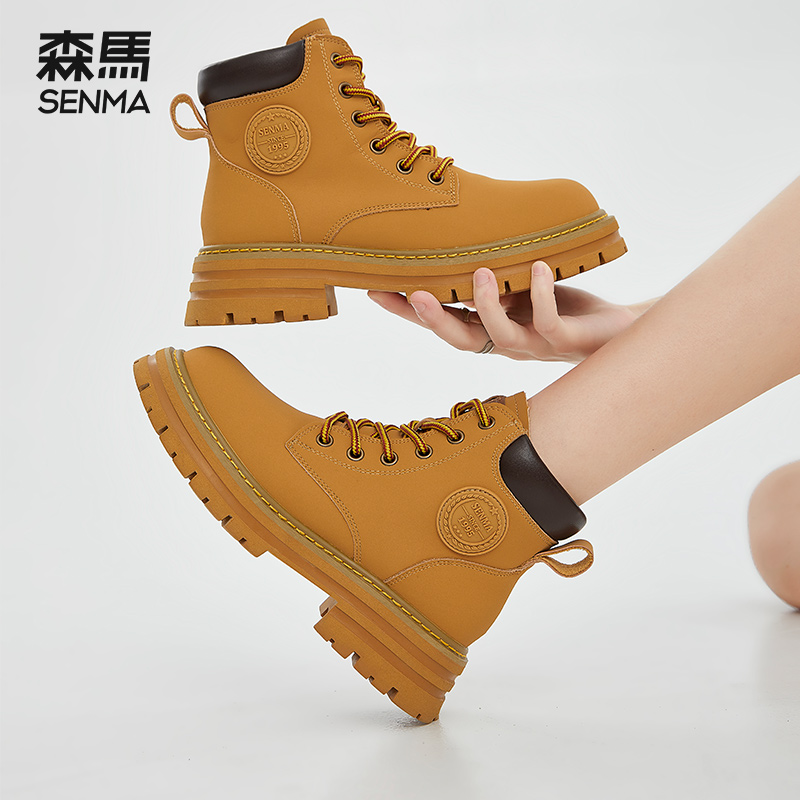 森马马丁靴女短靴大黄靴