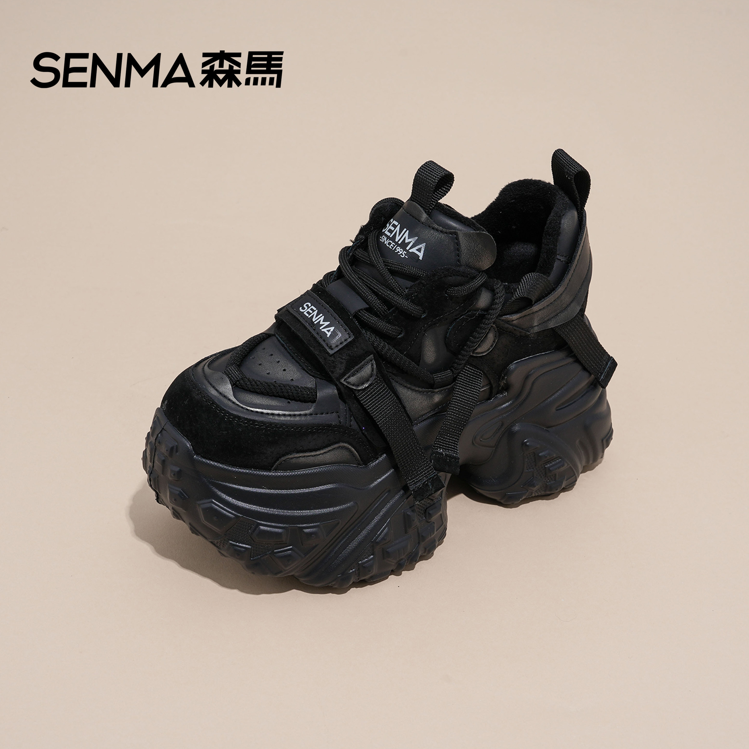 森马黑色老爹鞋女2025夏季新款轮胎底增高百搭超轻运动休闲鞋潮