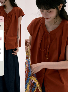 稀有RARE 领口系带小飞袖衬衫日系复古文艺甜美减龄百搭休闲短袖