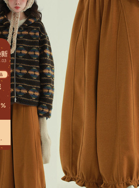 稀有RARE“冬日雾凇”花边毛呢裤复古文艺休闲减龄百搭休闲灯笼裤