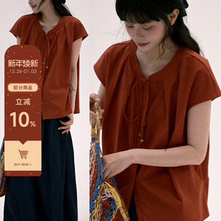 日系复古文艺甜美减龄百搭休闲短袖 衬衫 领口系带小飞袖 稀有RARE