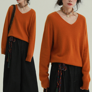 稀有RARE v领毛衣复古文艺舒适简约百搭休闲秋冬上衣 暖阳棉絮
