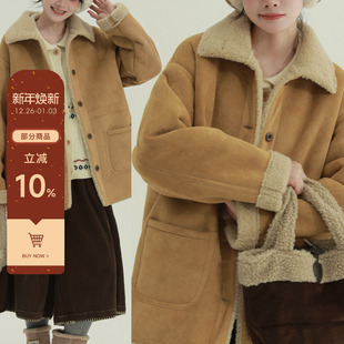 翻领保暖外套女 麂皮皮毛一体外套加厚中长款 稀有RARE 雪原旅人