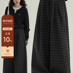 复古文艺舒适百搭秋冬休闲阔腿裤 加绒格子裤 发热神裤 稀有RARE