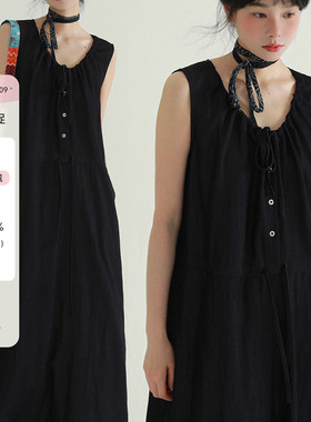 稀有RARE 垂感系带凉感牛仔连衣裙日系文艺复古简约无袖背心裙女