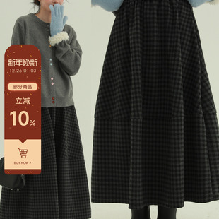 子毛呢半身裙 廓形加绒格子裙文艺复古日杂风格 稀有RARE 棋盘格