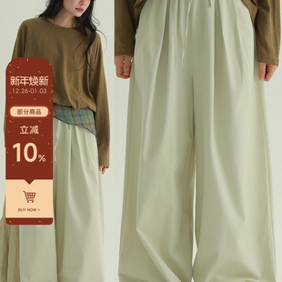 文艺复古休闲宽松百搭舒适简约休闲裤 稀有RARE 云朵感抽绳阔腿裤