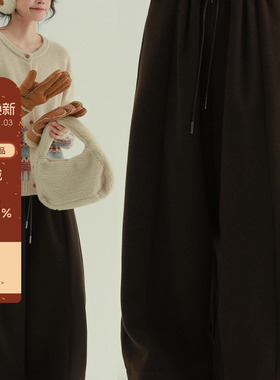稀有RARE 加厚毛呢裤秋冬复古简约高腰休闲裤百搭保暖长裤阔腿裤