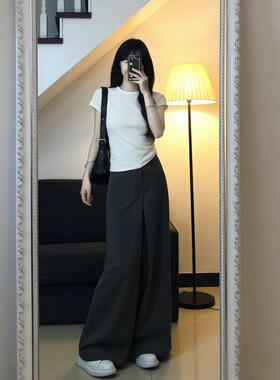 小矮个子美式西装阔腿裤女高腰直筒休闲拖地显高九分搭配春秋