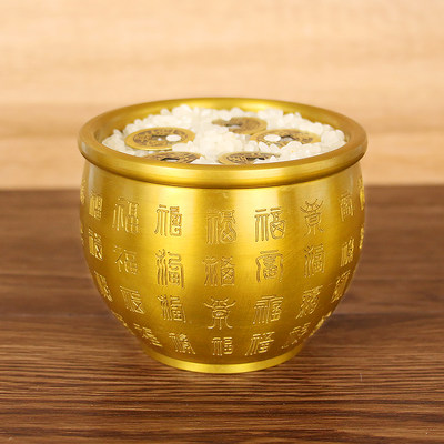 黄铜米缸百福铜缸摆件水缸聚宝盆客厅家居装饰家用小铜盆存钱罐