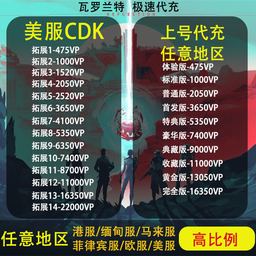 【自动发货】美服Valorant瓦罗兰特5/10/25/50/10 0美金US 充值卡