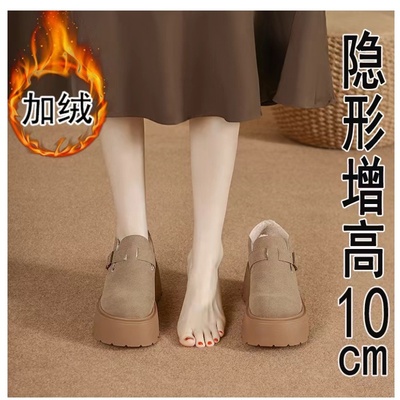 卡其色加绒内增高勃肯鞋女33厚底