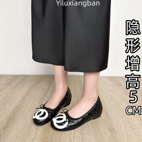 真皮内增高小香风玛丽珍单鞋白色
