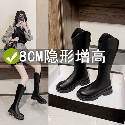 韩版骑士靴内增高厚底车线时装靴