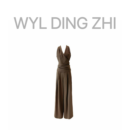 大雯子BinGBinglin复古高级交叉v领女设计小众收腰显瘦阔腿裤套装