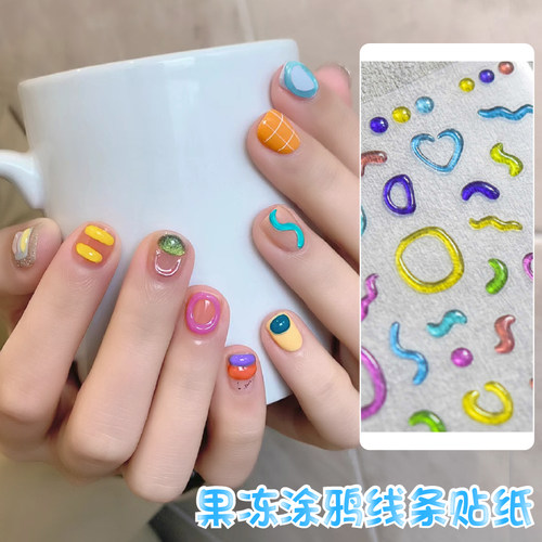 网红塑料风美甲浮雕贴纸