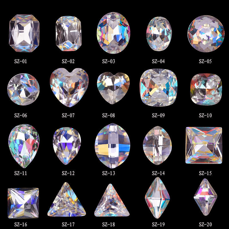 新款超闪美甲钻饰品立体心形大钻指甲贴钻七彩色尖底钻石闪亮水钻