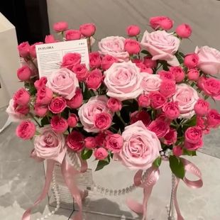 粉色系玫瑰苏菲宝贝泡泡混搭鲜花云南昆明基地直发同城花束包邮发