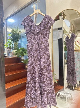 欧洲站2026夏季新款荷叶边V领显瘦气质女人味短袖连衣裙女士26203