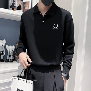 秋装新款社会风翻领POLO卫衣上衣男直播D326-1 8152 P78控108图片