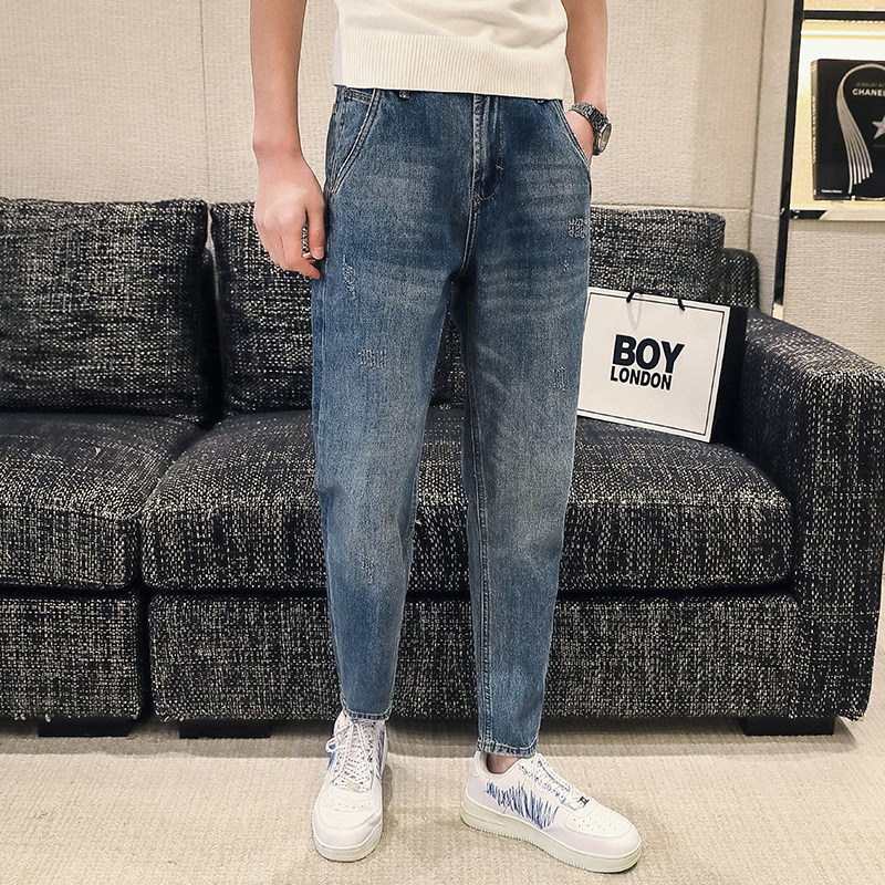 高品质2024春夏微哈伦直筒牛仔裤休闲男装九分裤D326-15733P85,男装牛仔裤,星座1101