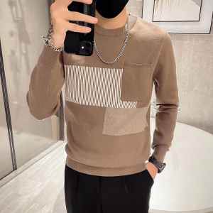 精神小伙2021毛衣针织衫拼色社会风韩版长袖毛衣D326-1 2209P85图片