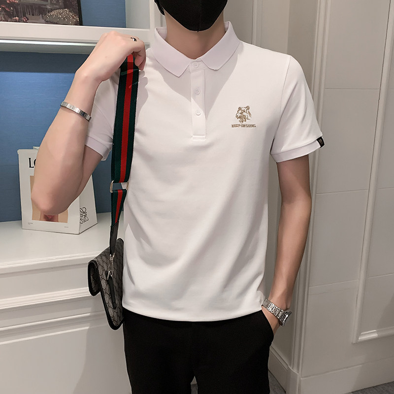 2024夏装男刺绣虎头POLO社会小伙短袖潮男POLO衫D326-16801P45,男装T恤,星座1101
