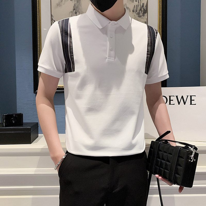2024春夏男打底衫短袖上衣POLO衫抖音拼接男D326-16882P55,男装T恤,星座1101