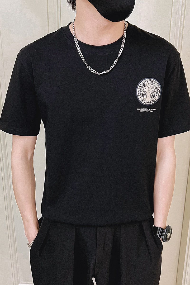 2024夏装精神小伙短袖T恤印花社会无头风T恤潮男D326-19219P45,男装T恤,星座1101