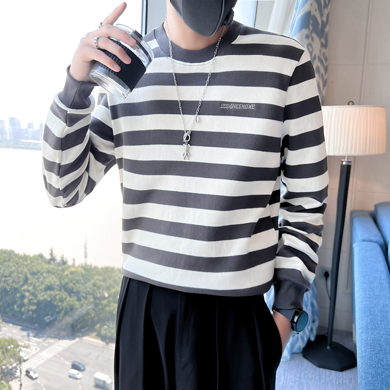 秋装新款社会风针织条纹卫衣上衣男直播D326-11205P78控108，男装卫衣，星座1101