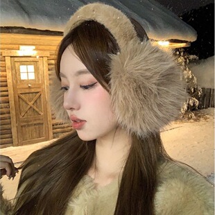 2025热销可爱毛绒耳罩女款冬季可折叠保暖棕咖色耳捂子东北防冻护