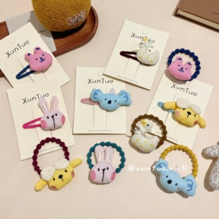 2025热销宝宝可爱卡通小动物发圈甜美兔子小熊布艺刘海碎发夹儿童