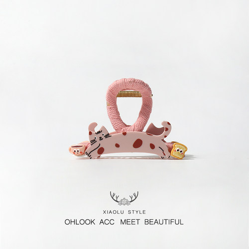 搞怪趣味长条猫咪绕布抓夹后脑勺盘发抓鲨鱼夹可爱甜美百搭发饰品