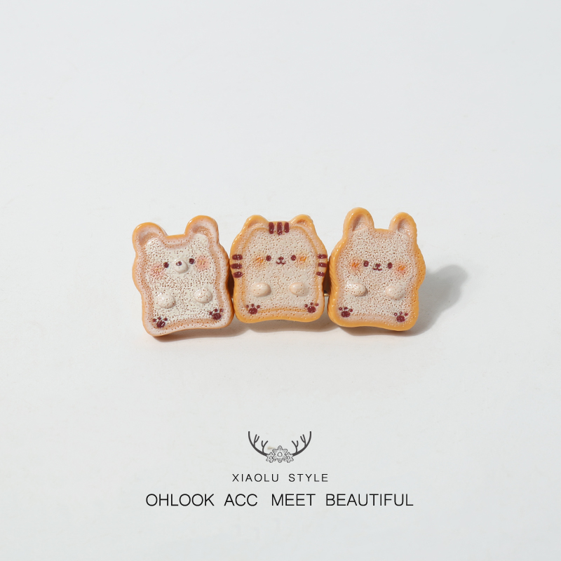 奶油小熊小兔子面包片三只边夹侧边刘海碎发夹可爱甜美发饰头饰