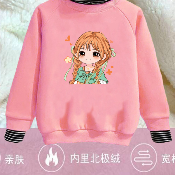 女童秋冬新款卫衣2024女孩一体绒冬季假两件儿童加绒加厚高领上衣