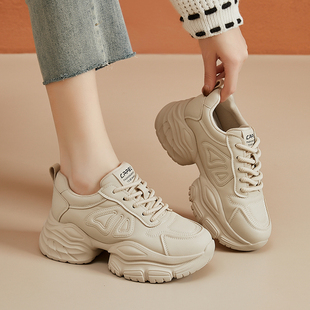 新款 厚底时装 女2026春季 休闲鞋 圆头系带女鞋 韩版 老爹鞋 增高运动鞋