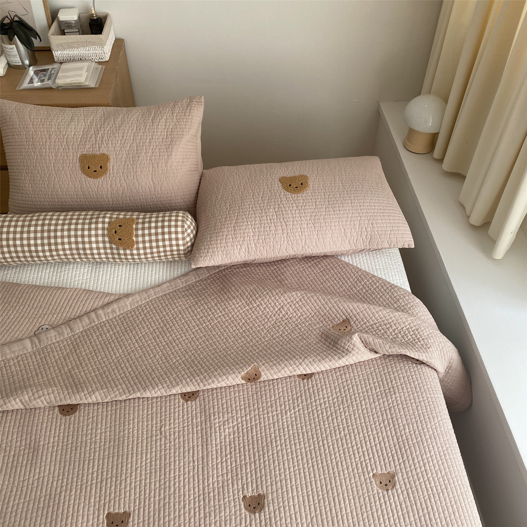 全棉夹棉床盖ins韩系小熊纯棉夏被加厚床单绗缝榻榻米床盖三件套,床上用品,床盖,淘宝优惠券,粉丝福利购,淘宝优惠卷