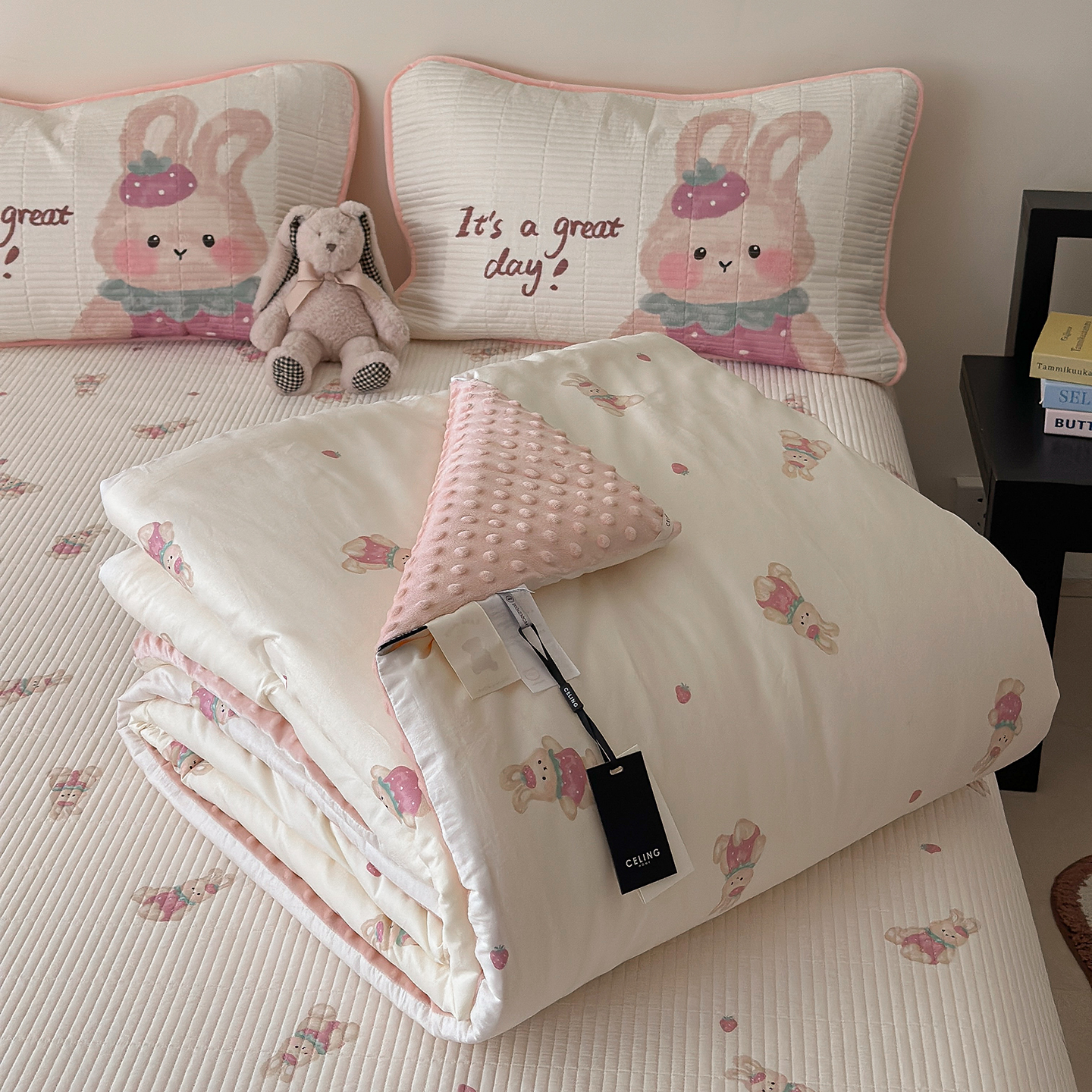 可爱兔子床盖豆豆被四件套纯棉被