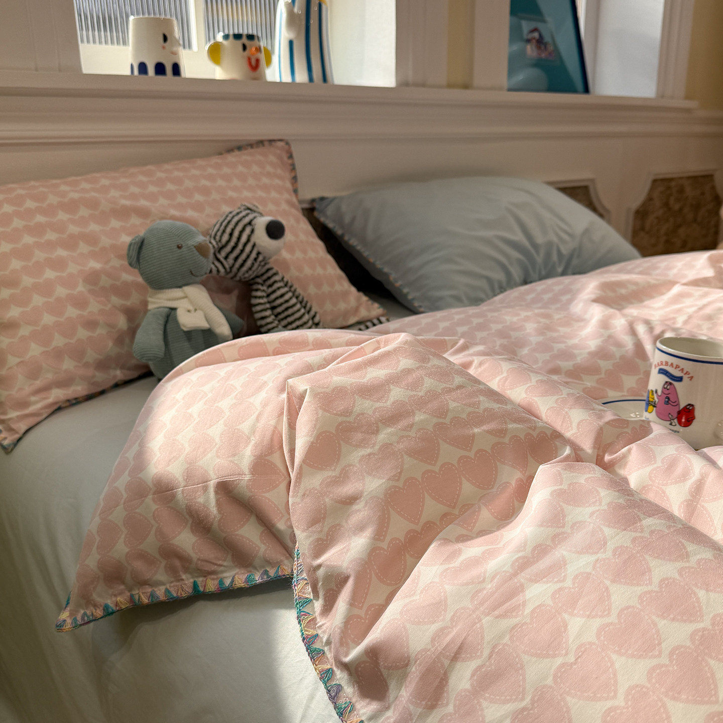 全棉贝壳边小清新四件套爱心粉少女心纯棉学生宿舍被套床单三件套,床上用品,床品套件/四件套/多件套,淘宝优惠券,粉丝福利购,淘宝优惠卷