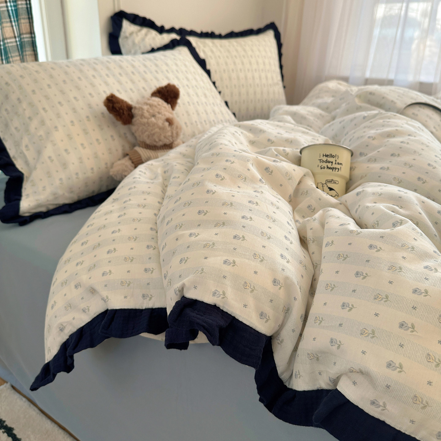 韩版全棉花边四件套法式田园小碎花公主风被套床单1.8米床上用品