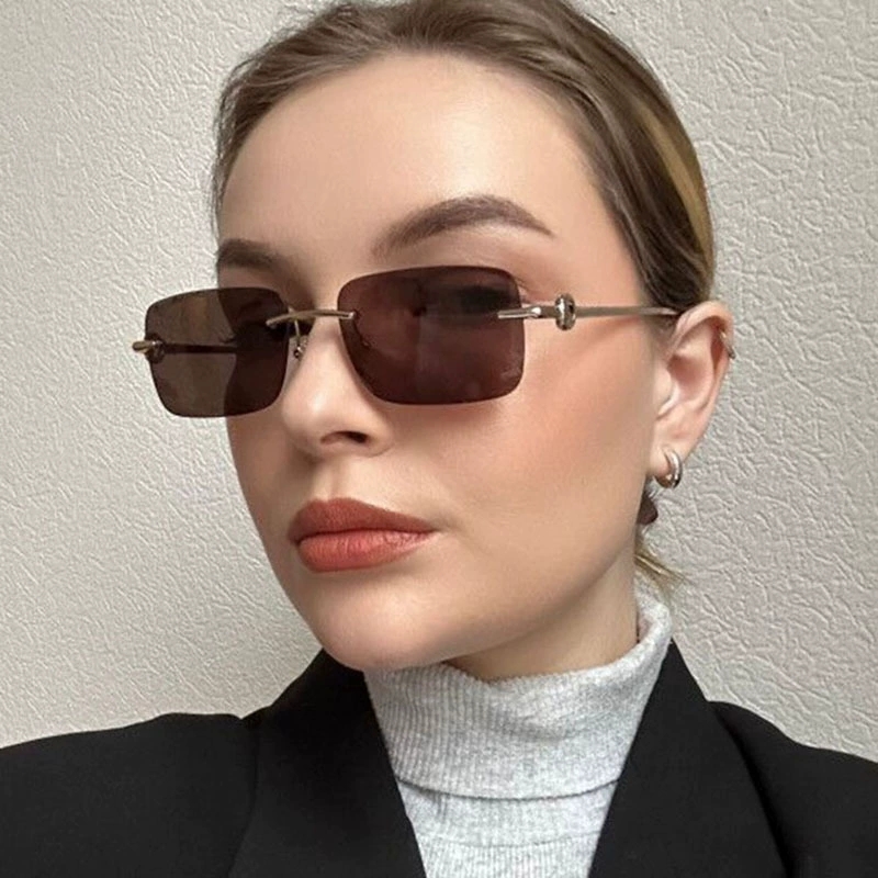 欧美小框金属无框方形太阳镜女INS风小红书明星同款墨镜潮个性腿