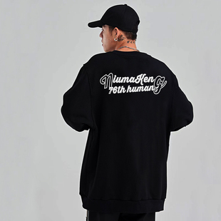 纯棉卫衣男女情侣装秋冬季背后印花宽松圆领套头国美式潮牌上衣服