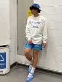 重磅纯棉潮牌长袖 t恤男秋冬季 加绒卫衣印花宽松小领口情侣上衣服